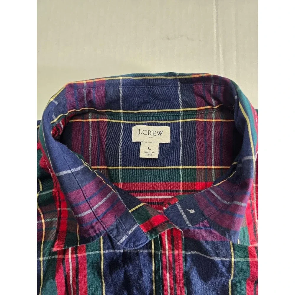 J. Crew Men's Large Plaid Button Down Shirt Long Sleeve Red Green Blue‎ Casual